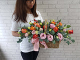 Orange Rose Flower Basket - BK956