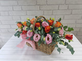 Orange Rose Flower Basket - BK956