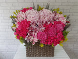 Hues Pink Hydrangeas & Rose Basket - BK508
