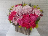 Hues Pink Hydrangeas & Rose Basket - BK508