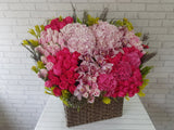 Hues Pink Hydrangeas & Rose Basket - BK508