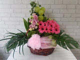 pure seed fr057 + Gerberas, 6 Eustomas and Fresh Fruits basket