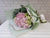 pure seed bq596 pink hydrangeas + white eustomas + eucalyptus leaves hand bouquet