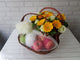 pure seed fr058 + Gerberas, 10 Eustomas and Fresh Fruits basket