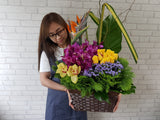 Bird Of Paradise & Rose Flower Basket - BK719