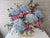 pure seed bk855 pastel blue hydrangeas & pink eustomas + eucalyptus leaves table flower arrangement