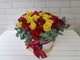 pure seed bk830 yellow & red roses + berries + eucalyptus leaves flower box
