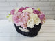 pure seed bk608 hydrangeas + roses + eustomas flower basket