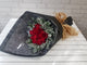 pure seed bq414 red roses & silver leaves hand bouquet in black wrapper