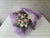 pure seed bq634 purple & pink roses + white eustomas + eucalyptus leaves hand bouquet in purple wrappers