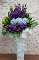pureseed sy068 + hydrangeas, orchids, matthiolas + sympathy stand