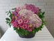 pure seed bk789 hydrangeas + roses + eustomas flower basket