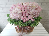 Pink Rose Flower Basket - BK886