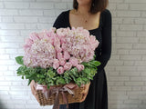 Pink Rose Flower Basket - BK886