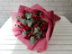pure seed bq631 red roses + red berries + eucalyptus leaves hand bouquet in red wrappers