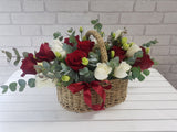 Classic Red & White Rose Basket - BK905