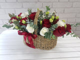Classic Red & White Rose Basket - BK905