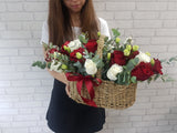 Classic Red & White Rose Basket - BK905
