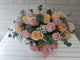 pure seed bk759 champagne & sweet pink roses + baby's breath + eucalyptus leaves table flower arrangement