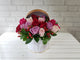 pure seed bk854 multi-colored roses & red berries with a string of pearl flower box