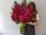 Stunning Red Rose & Hydrangeas Tall Vase - VS072