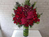 Stunning Red Rose & Hydrangeas Tall Vase - VS072