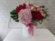 pure seed bk906 pastel pink hydrangeas + red roses + pink eustomas + eucalyptus leaves flower box
