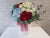 pure seed bk913 red roses + white eustomas + pastel blue hydrangeas + eucalyptus leaves flower box