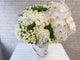 pure seed bk890 white roses + white hydrangeas + white eustomas + white orchids flower arrangement