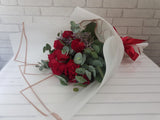 pure seed bq655 red roses + caspia + eucalyptus leaves hand bouquet
