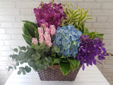 Spectrum Mokara Orchid & Rose Flower Basket - BK922