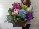 Spectrum Mokara Orchid & Rose Flower Basket - BK922