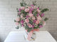 pure seed bk885 purple & light pink roses + baby's breath + eucalyptus leaves table floral arrangement