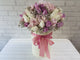pure seed bk779 light purple & white hued hydrangeas & roses table flower arrangement