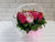pure seed bk332 hot pink roses & light pink eustomas flower basket