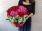Shocking Pink Hydrangea Flower Basket -BK949