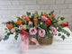 pure seed bk956 roses + eustomas + eucalyptus leaves flower basket