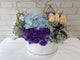 pure seed bk662 1 hydrangea + 5 roses + 5 eustomas + silver leaves flower box