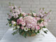 pure seed bk979 hydrangeas + roses + eustomas + matthiolas flower basket