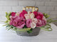 pure seed bk475 pink & hot pink roses + pink eustomas flower basket with a box of ferrero rocher chocolate