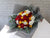 pure seed bq686 multi-colored roses & eustomas with eucalyptus leaves hand bouquet