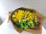 pure seed bq356 yellow cymbidiums & roses + white lilies flower bouquet
