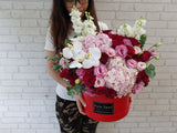 Crimson Rose & Hydrangea Flower Box - BK977