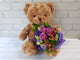 pure seed td428 purple roses & eustomas flower bouquet with large teddy plush