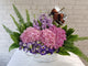 pure seed bk691 matthiolas + hydrangeas + roses + eustomas with royce chocolates flower basket