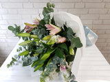 pure seed bq699 lilies + matthiolas + eucalyptus leaves hand bouquet