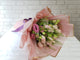 pure seed bq700 10 light pink roses + 5 pink eustomas + thlaspi green hand bouquet