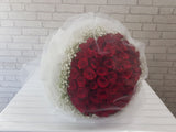 pure seed bq711 99 red roses & baby's breath wedding hand bouquet with tulle
