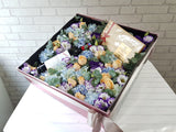 pure seed bk995 hydrangeas + roses + eustomas + red wine + godiva chocolate flower box