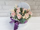 pure seed bk020 light pink roses + baby's breath +bunny tails + eucalyptus leaves flower box